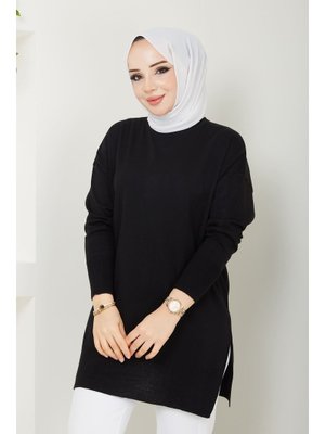 Siyah Mevsimlik İnce Merserize Salaş Triko Tunik