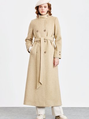 Kruvaze Kaşe Manto Bej