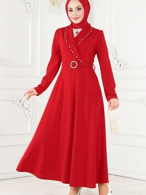 Kırmızı Kruvaze Yaka Elbise Kırmızı Kruvaze Yaka Elbise