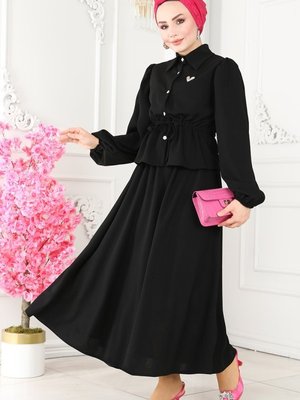 Siyah Beli Tünelli Etekli Takım
