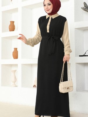 Siyah & Vizyon Yaka Aerobin Gömlek Elbise