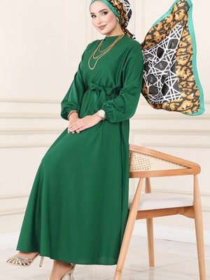 Zümrüt Beli Lastikli Scuba Elbise