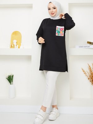 Siyah Cep Detaylı Sweatshirt