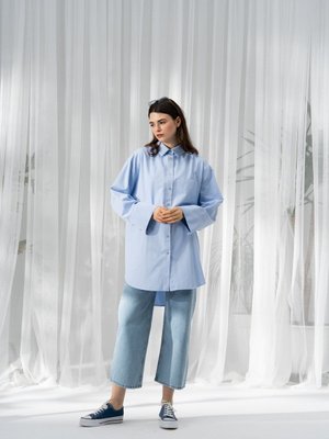 Poplin Gömlek Açık Mavi Bol Kalıp