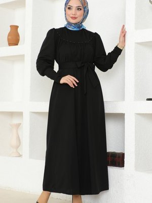 Siyah İnci Detaylı Elbise