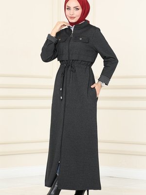 Antrasit Bolero Detaylı Kışlık Ferace Antrasit Bolero Detaylı Kışlık Ferace