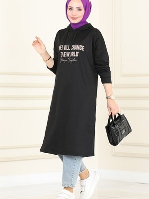 Siyah Yazı Baskılı Spor Tunik Siyah Yazı Baskılı Spor Tunik