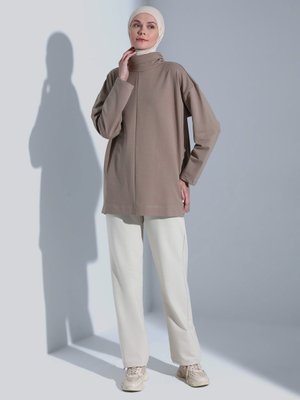 Dik Yaka Rahat Kesim Sweatshirt Koyu Vizon