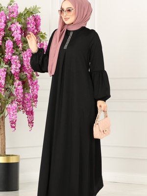 Siyah Taş Detaylı Mira Elbise