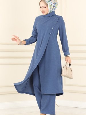 İndigo Düğme Detaylı Kışlık Takım İndigo Düğme Detaylı Kışlık Takım