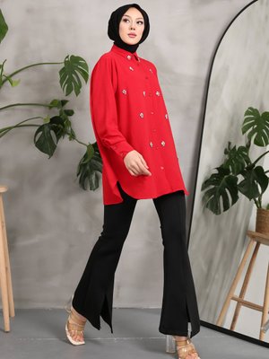 Kırmızı İncili Taşlı Gömlek