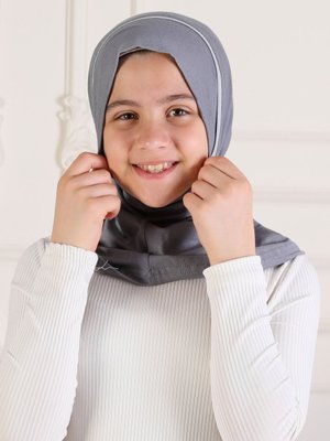 Koyu Gri Çocuk Hijap Düz Renk Biyeli Koyu Gri Çocuk Hijap Düz Renk Biyeli