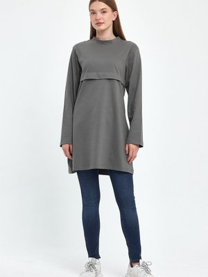 Haki Spor Önü Patlı Basic Sweatshirt Haki Spor Önü Patlı Basic Sweatshirt