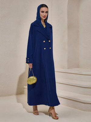 Lacivert Crepe Trench Abaya