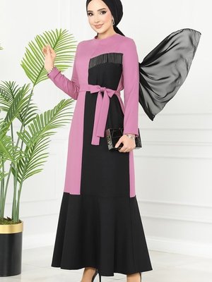 Gül Kurusu Zincirli Elbise