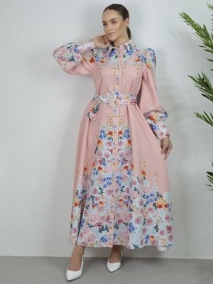 Pembe Atlas Kumaş Elbise