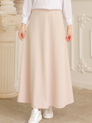 Puf Scuba Kloş Etek Bej