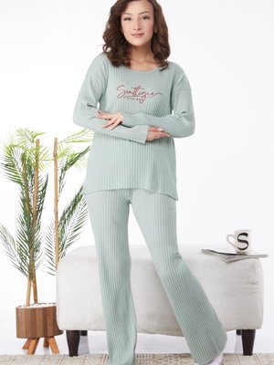 Mınt Bisiklet Yaka Baskılı Uzun Kollu Pijama Takımı Mınt Bisiklet Yaka Baskılı Uzun Kollu Pijama Takımı