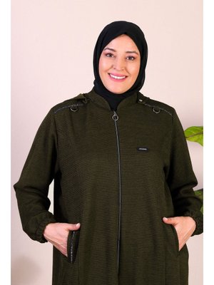 Haki Kadin Buyuk Beden Kapüşonlu Kislik Kap Kaban Haki Kadin Buyuk Beden Kapüşonlu Kislik Kap Kaban