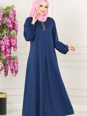 İndigo Taş Detaylı Mira Elbise