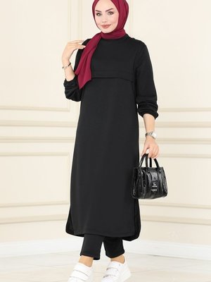 Siyah Pat Detaylı Spor Takım Siyah Pat Detaylı Spor Takım