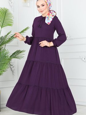 Mor Yakası Bağlamalı Viskon Elbise Mor Yakası Bağlamalı Viskon Elbise