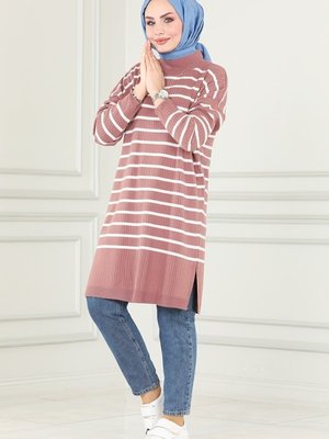 Gül Kurusu Çizgili Triko Tunik Gül Kurusu Çizgili Triko Tunik