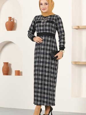 Lacivert Cep Aksesuarlı Kışlık Elbise