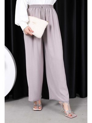 Açık Gri Büyük Beden Geniş Paça Ayrobin Krep Pantolon Açık Gri Büyük Beden Geniş Paça Ayrobin Krep Pantolon