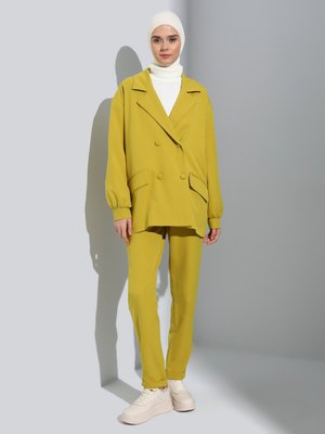 Yağ Yeşili Double Kumaş Pantolon Ceket Spor Takım