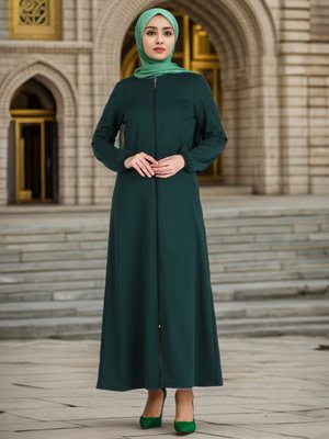 Zümrüt Yeşili Kolu Lastikli Fermuarlı Ferace Zümrüt Yeşili Kolu Lastikli Fermuarlı Ferace