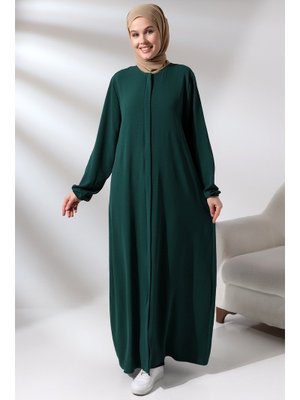 Zümrüt Yeşili Aerobin Gizli Fermuarlı Ferace Elbise Zümrüt Yeşili Aerobin Gizli Fermuarlı Ferace Elbise