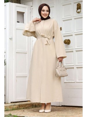 Bej Yarasa Kol Beli Kuşaklı Ferace