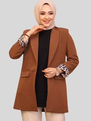 Süt Kahve Leopar Astarlı Kol Katlamalı Ceket Süt Kahve Leopar Astarlı Kol Katlamalı Ceket