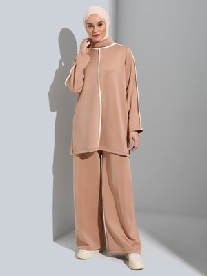 Bej Scuba Biye Detaylı İkili Eşofman Takımı