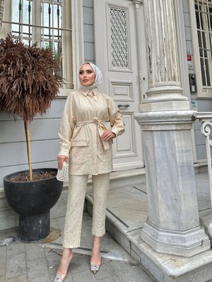 Jakarlı Bel Kuşaklı Cep Taşlı Alt Üst Takım