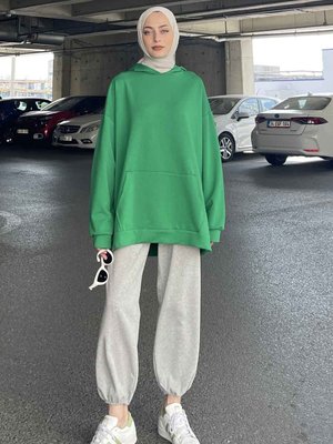 Kanguru Cep Kapüşonlu Düz Renk Sweatshırt