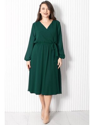 Kemer Detaylı Şifon Abiye Elbise Zümrüt