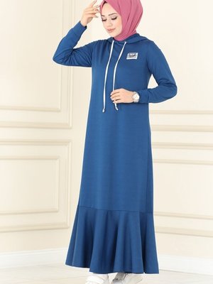 İndigo Arma Detaylı Elbise