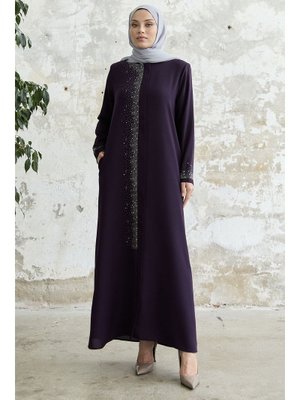 Mürdüm Sağ Kısmı Taş İşlemeli Ferace