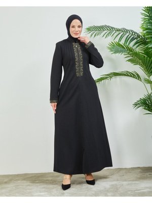 Işlemeli Maya Siyah Ferace