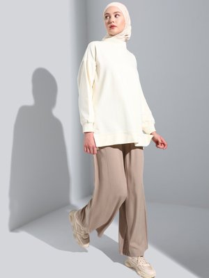 Koyu Vizon Geniş Paça Beli Lastikli Viskon Pantolon Koyu Vizon Geniş Paça Beli Lastikli Viskon Pantolon