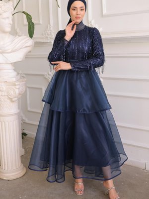 Amanda Organze Pul İşlemeli Abiye Elbise Lacivert Amanda Organze Pul İşlemeli Abiye Elbise Lacivert