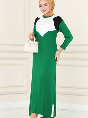 Benetton Yeşili Renkli Garnili Triko Elbise