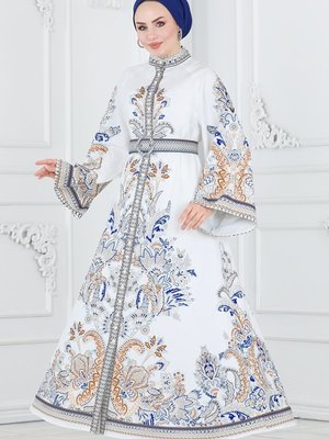 Ekru Etnik Desenli Elbise Ekru Etnik Desenli Elbise