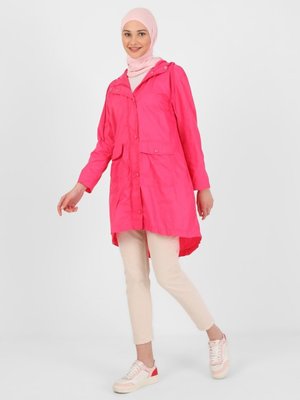 Kapüşonlu Cep Detaylı Trençkot Fuşya Kapüşonlu Cep Detaylı Trençkot Fuşya