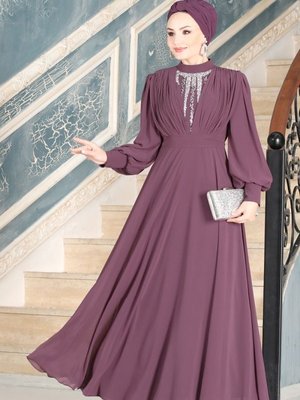 Lila Neva Şifon Abiye Elbise