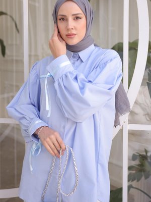 Mavi Kol Detaylı Tunik Gömlek