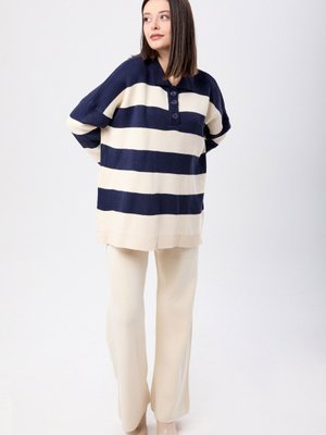 Lacıvert Krem Triko Tunik Pantolon