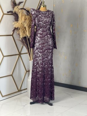 Püsküllü Eylül Abiye Elbise Mürdüm